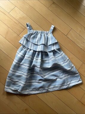 Pastourelle Light Blue and White Striped Ruffle Sundress